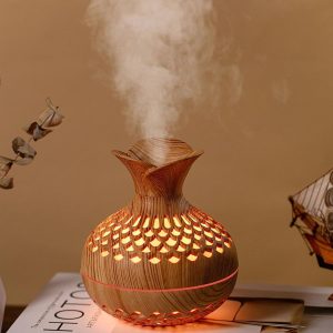 Shubh Empire Kart Vase-Shaped Wooden Cool Mist Humidifier & Aroma Oil Diffuser | 300ml with LED Night Light – Multicolor for Home, Office, Car & Yoga Room