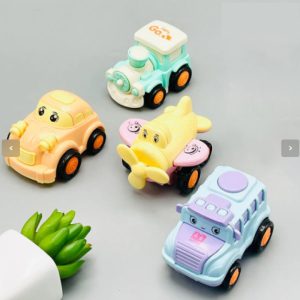 Junior Dinky Toy | Pack of 4 Premium Cartoon Friction Vehicles | Battery-Free Push Cars for Kids